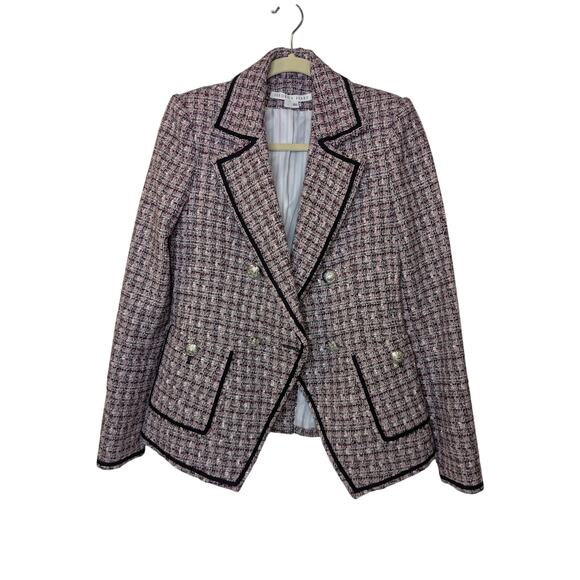 Veronica Beard Theron Tweed Houndstooth Blazer Pink Black Womens Size 2 - Picture 1 of 9